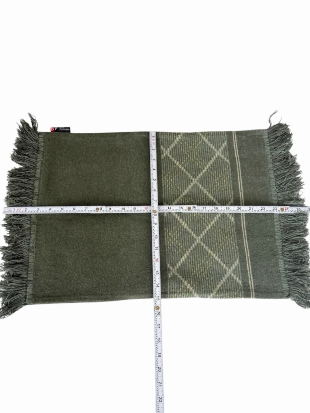 David Fussenegger Pillow Cover Olive Green Geometric Fringe Cabin Decor Austria